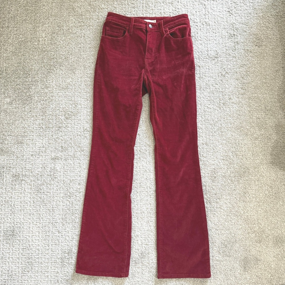 Levis 725 High Rise Bootcut Corduroy Pants Burgundy Red W26 L32 Retro Flare Boho